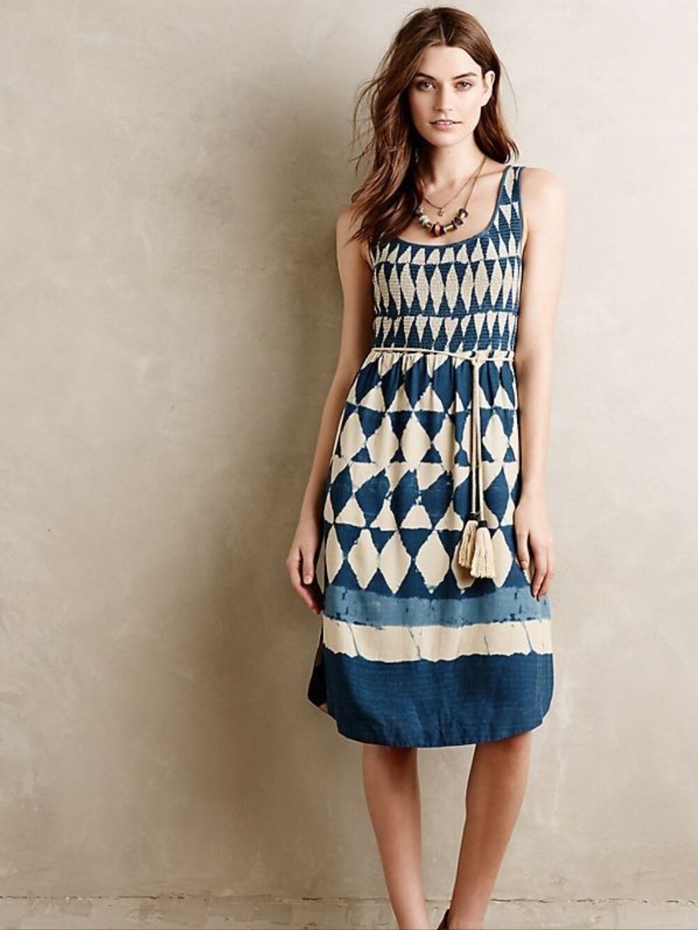 Anthropologie Maeve Castalia Dress Blue Cream Size 10